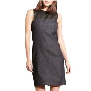 Lauren Ralph Lauren Sleeveless Faux Leather Yoke Black Denim Cotton Dress Sz 0